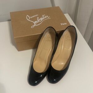 Christian Louboutin Black Block Heels with Iconic Red Sole